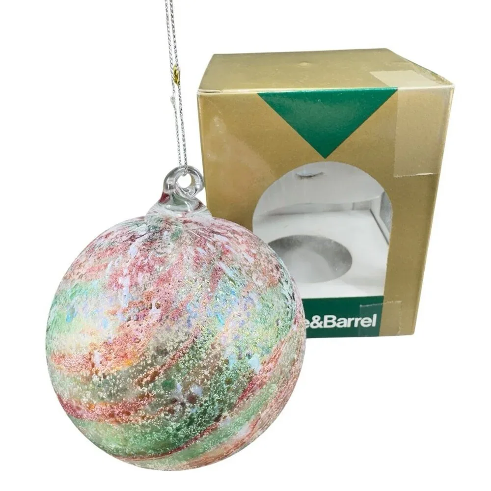 Crate & Barrel Scavo Glass Ball‎ Christmas Ornament Orb Textured New In Box VTG